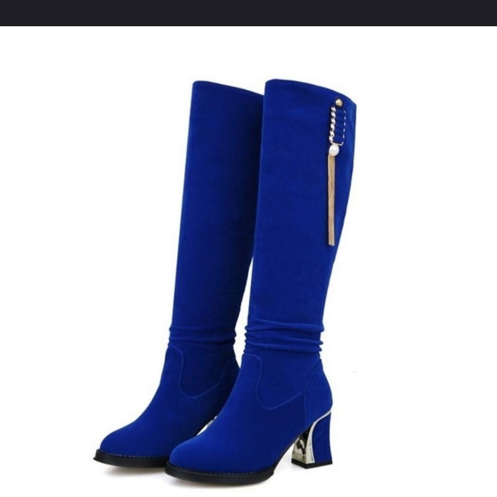 Blue swade knee high boots